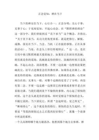 正念觉知：禅在当下