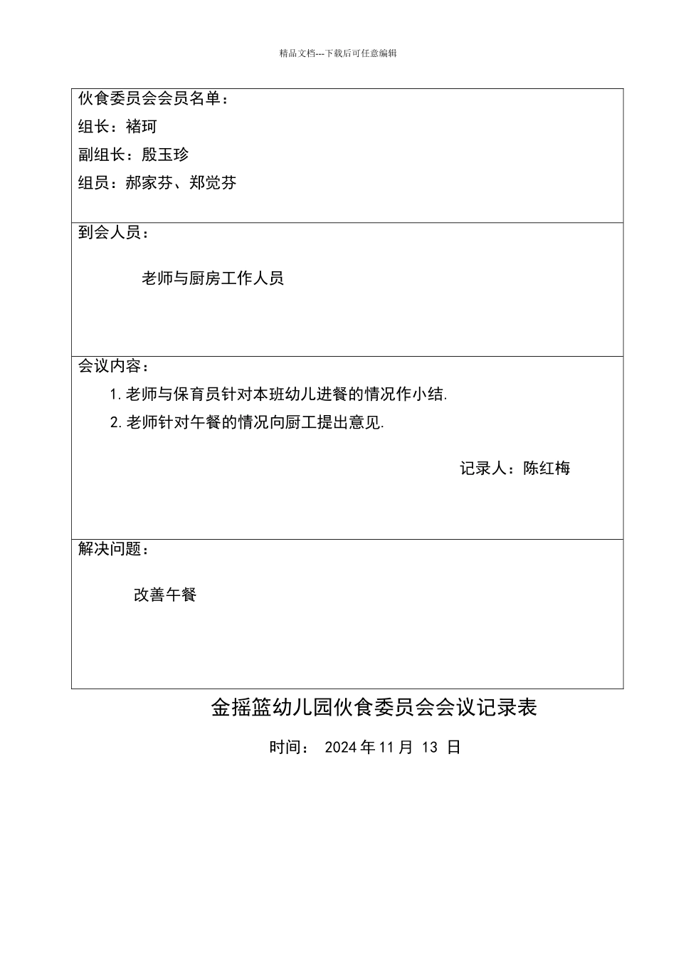 幼儿园膳食委员会会议记录表_第2页