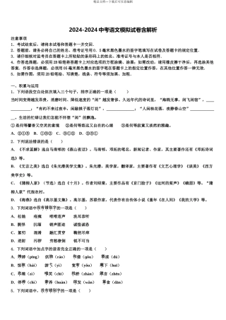 广东省2024年深圳市助力教育中考语文模拟试题含解析