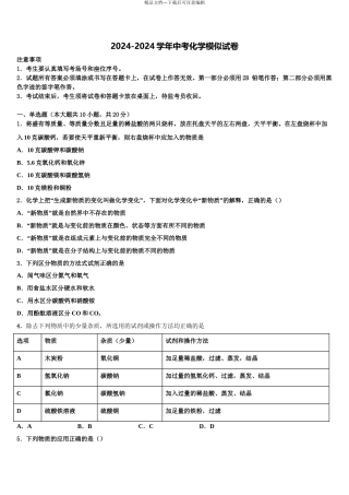 广东省2024年深圳市外国语校中考化学最后冲刺浓缩精华卷含解析