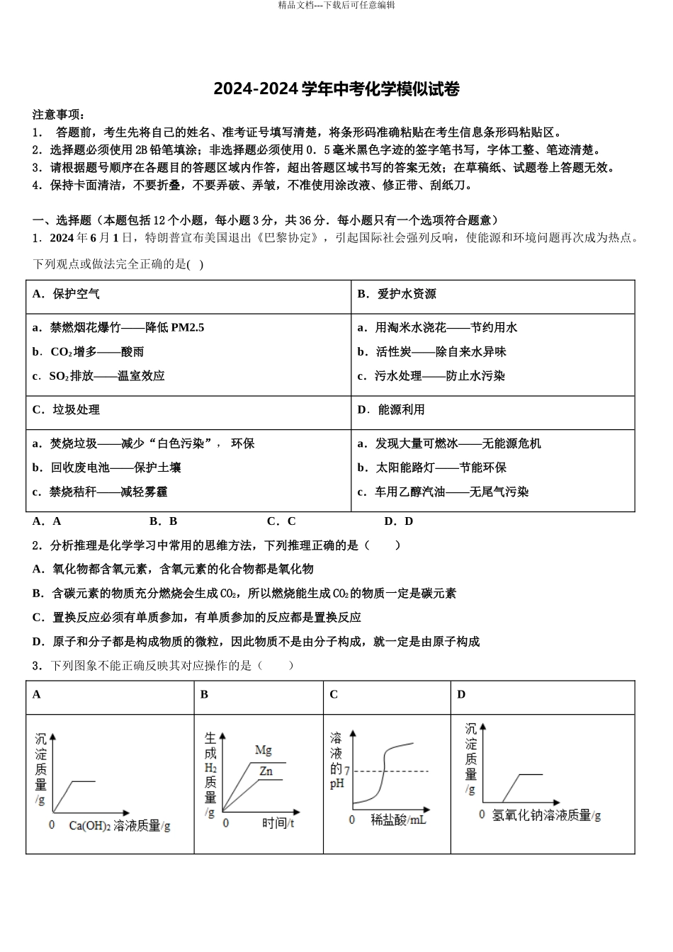 广东省2024年深圳市罗湖区中考化学押题卷含解析_第1页