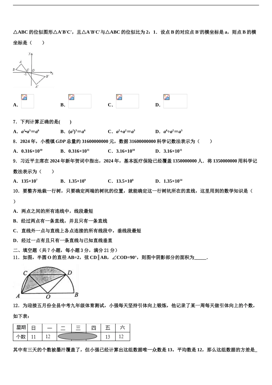 广东省2024年深圳市海韵中学中考数学对点突破模拟试卷含解析_第2页