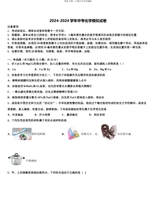广东省2024年深圳市龙岗区布吉中学初中化学毕业考试模拟冲刺卷含解析