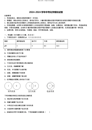 广东省2024年湛江市市级名校中考化学适应性模拟试题含解析