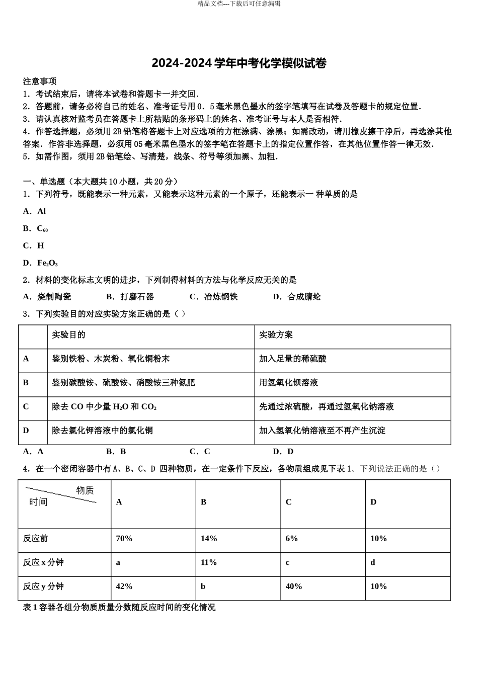 广东省2024年湛江市雷州市市级名校中考化学对点突破模拟试卷含解析_第1页