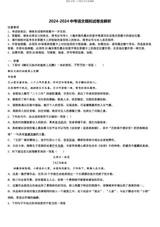 广东省佛山北外附校三水外国语校中考语文最后冲刺浓缩精华卷含解析