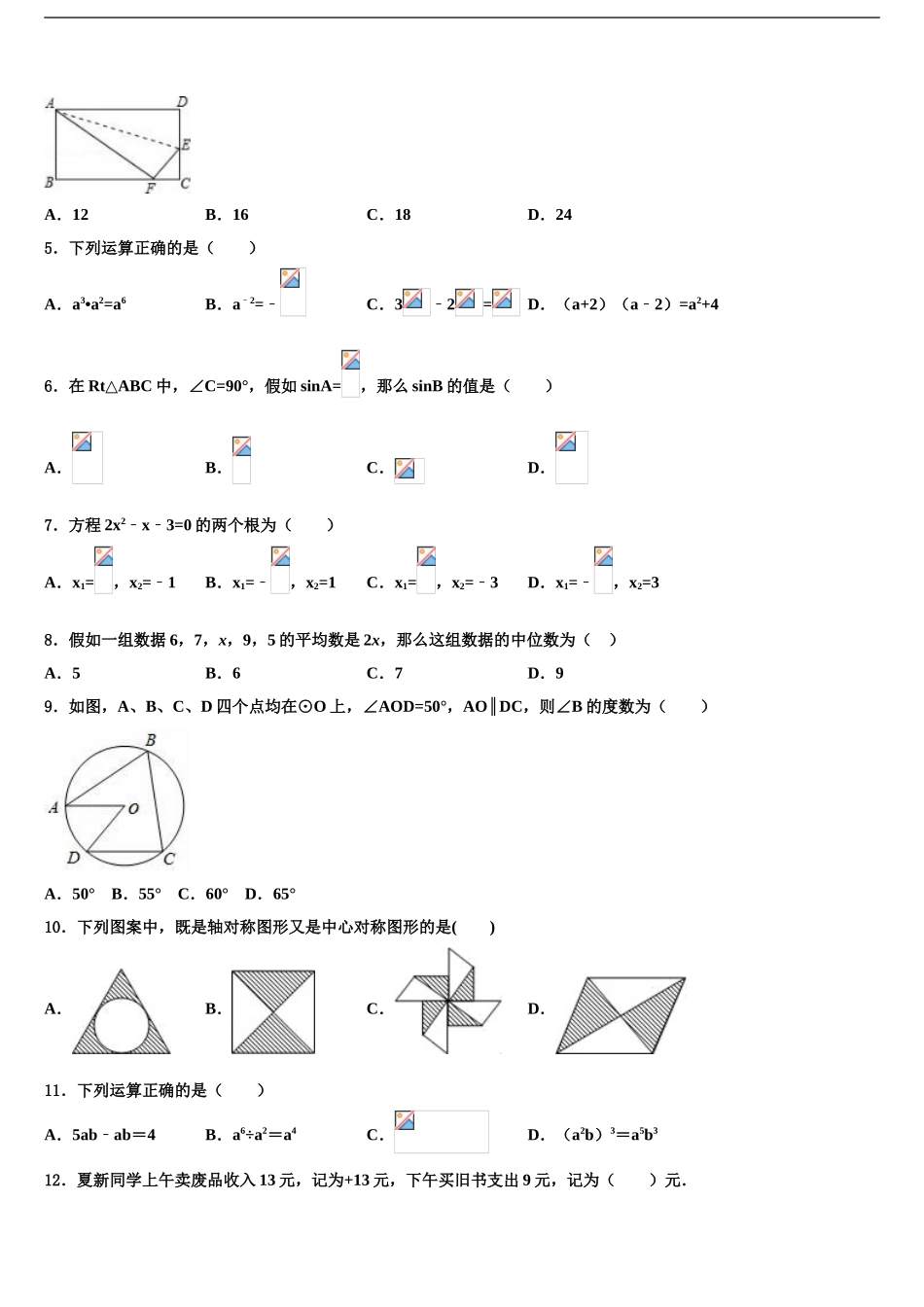 广东省佛山市南海区新芳华校中考数学全真模拟试题含解析_第2页