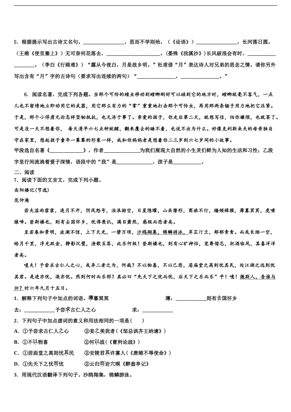 广东省广州三中学中考语文模试卷含解析_第2页