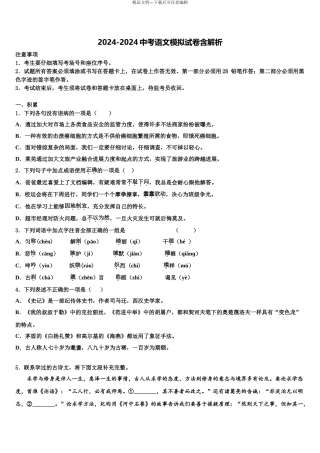 广东省广州市荔湾区达标名校中考冲刺卷语文试题含解析