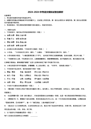 广东省广州白云广雅实验校中考语文模拟精编试卷含解析