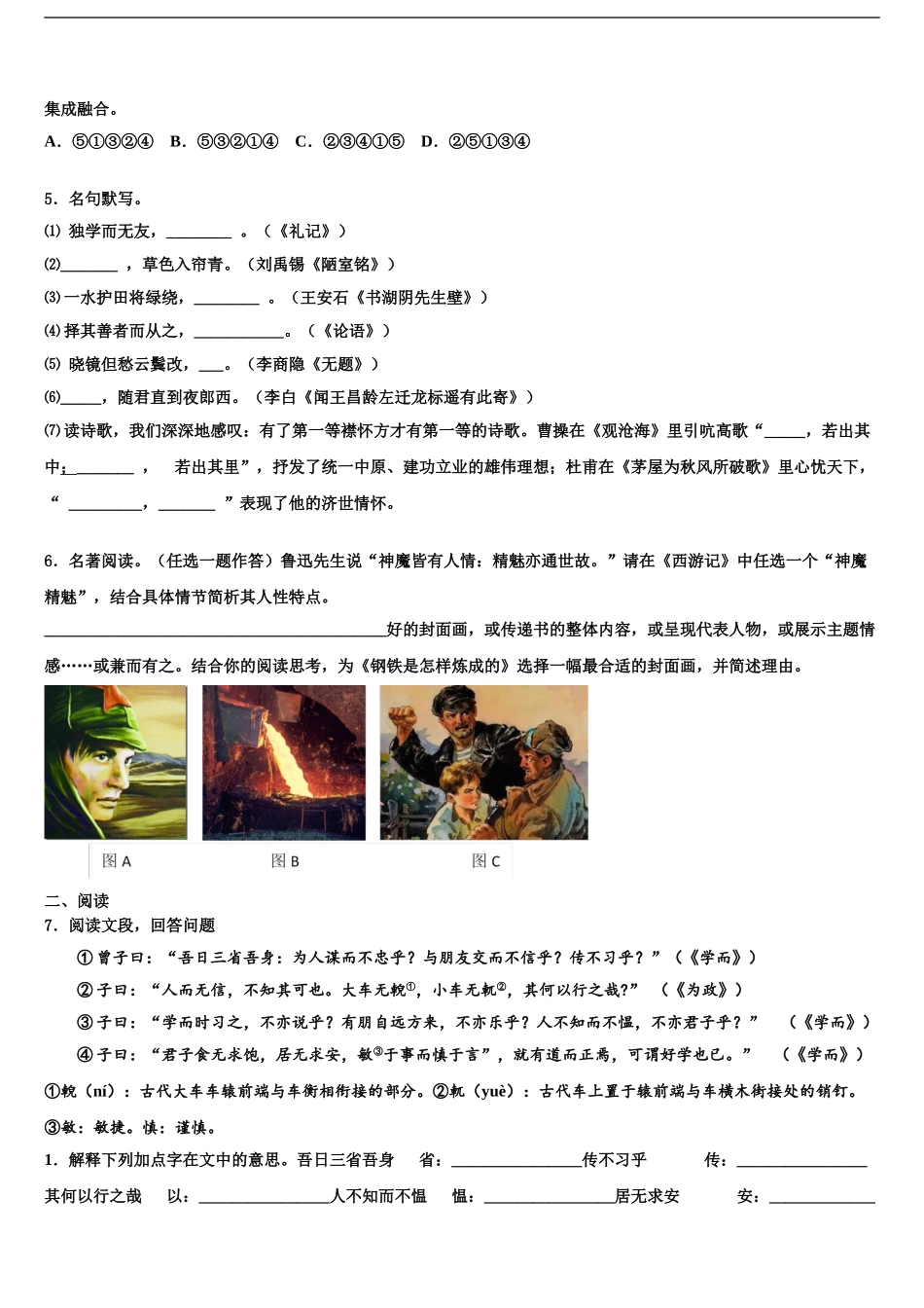 广东省汕头市潮南区胪岗镇中考语文最后一模试卷含解析_第2页