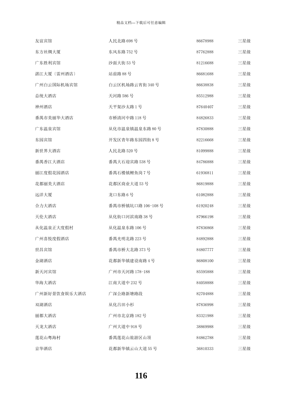 广州星级酒店名录_第3页