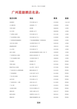广州星级酒店名录