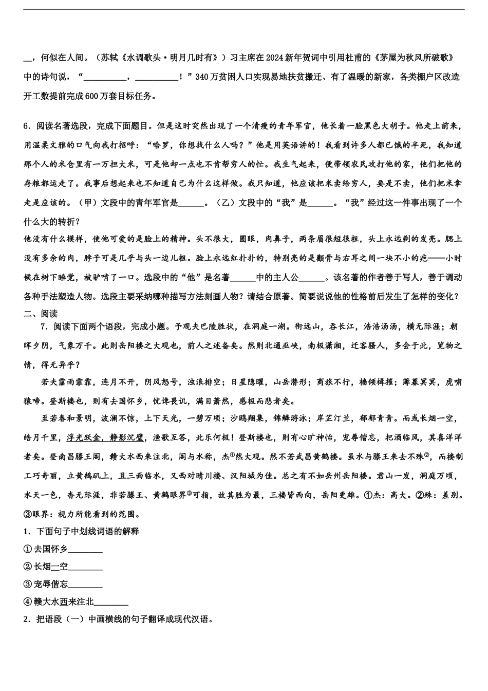 广西南宁中学春季学期中考语文模拟试题含解析_第2页