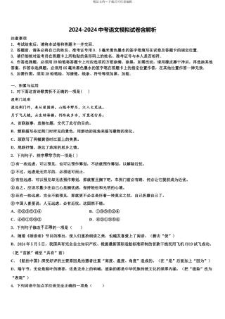 广西崇左市宁明县中考一模语文试题含解析