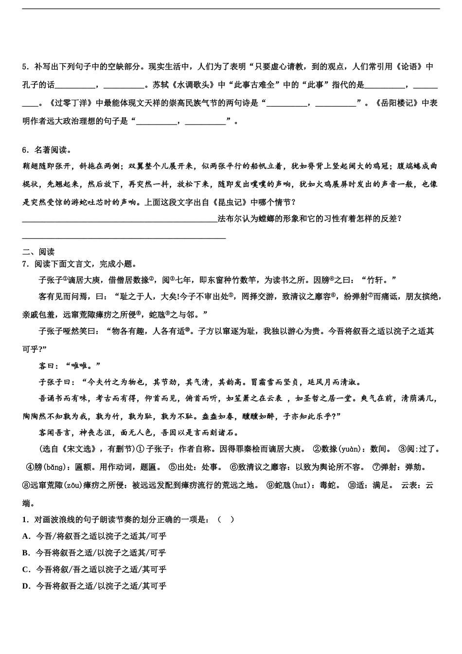 广西自治区岑溪市重点达标名校中考语文模试卷含解析_第2页