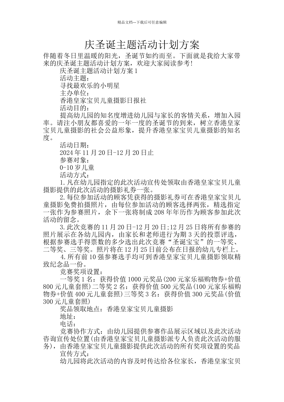 庆圣诞主题活动计划方案_第1页