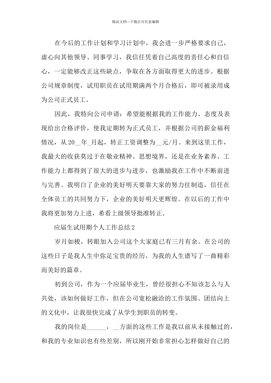 应届生试用期个人工作总结5篇_第2页