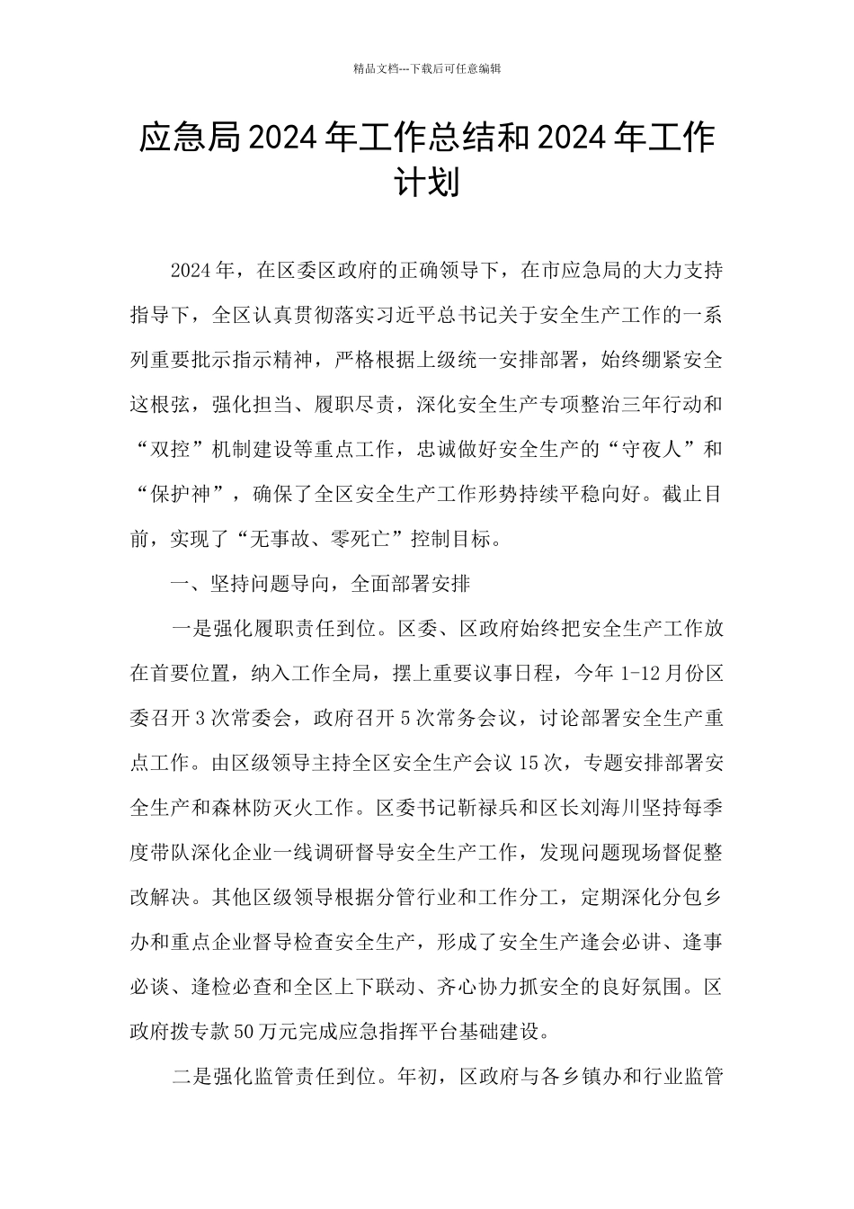 应急局2024年工作总结和2024年工作计划_第1页