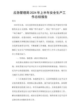 应急管理局2024年上半年安全生产工作总结报告