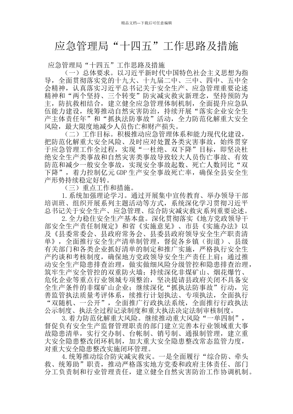 应急管理局“十四五”工作思路及措施_第1页