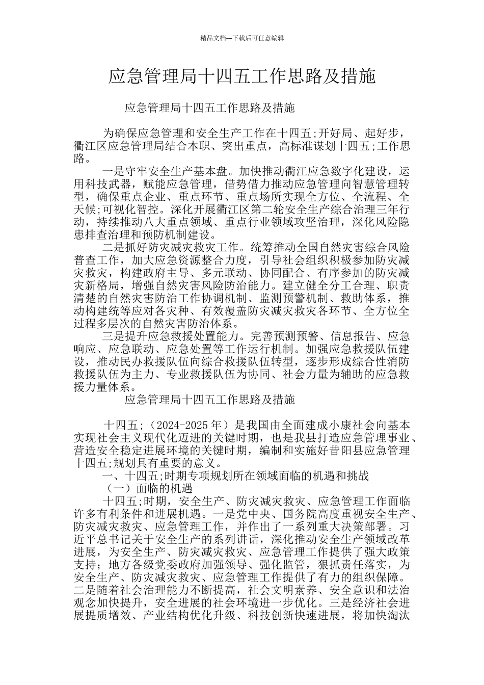 应急管理局十四五工作思路及措施_第1页