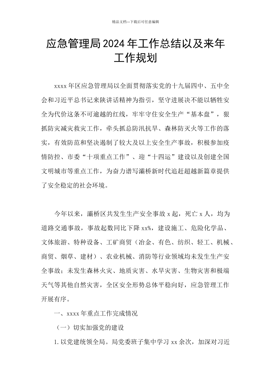 应急管理局2024年工作总结以及来年工作规划_第1页