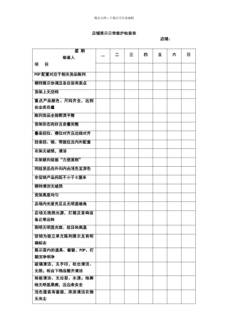 店铺展示日常维护检查表
