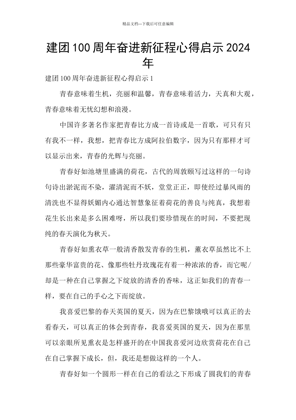 建团100周年奋进新征程心得启示2024年_第1页