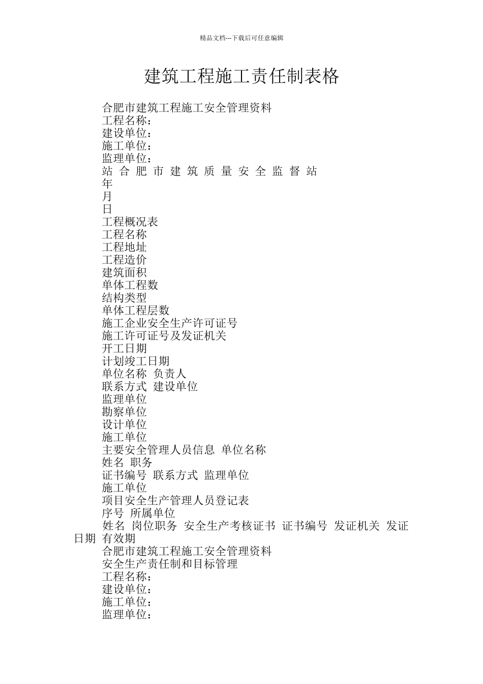 建筑工程施工责任制表格_第1页