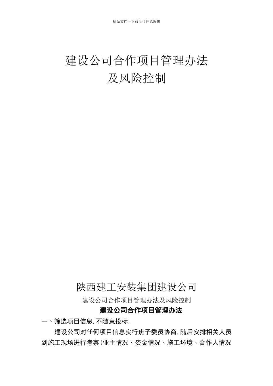 建设公司合作项目管理办法及风险控制1_第1页