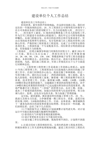 建设单位个人工作总结
