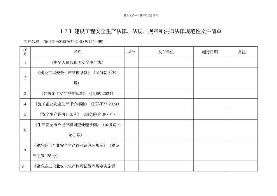 建设工程安全生产法律、法规、规章和规范性文件清单_第1页