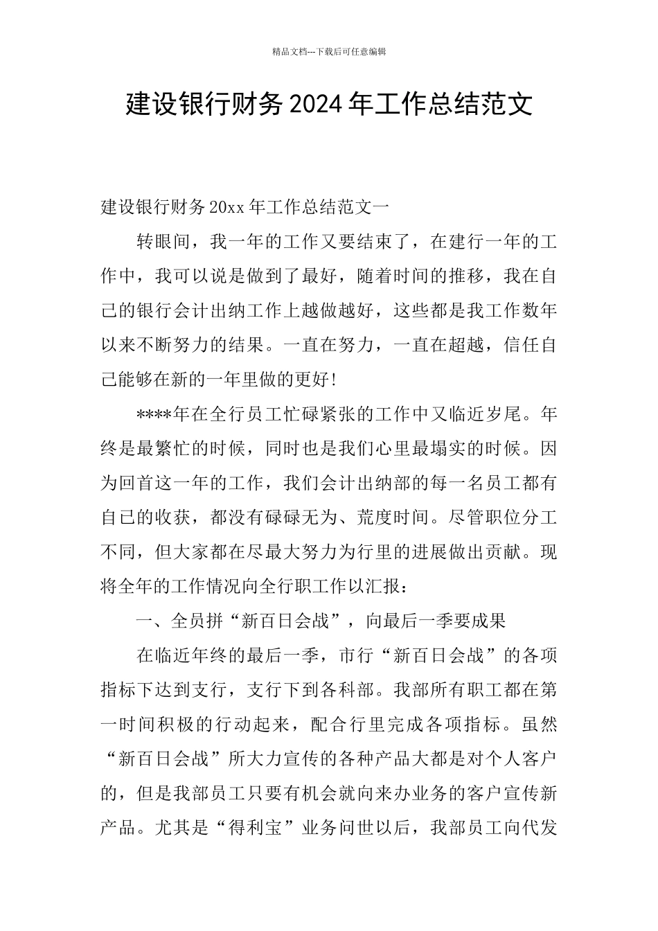 建设银行财务2024年工作总结范文_第1页