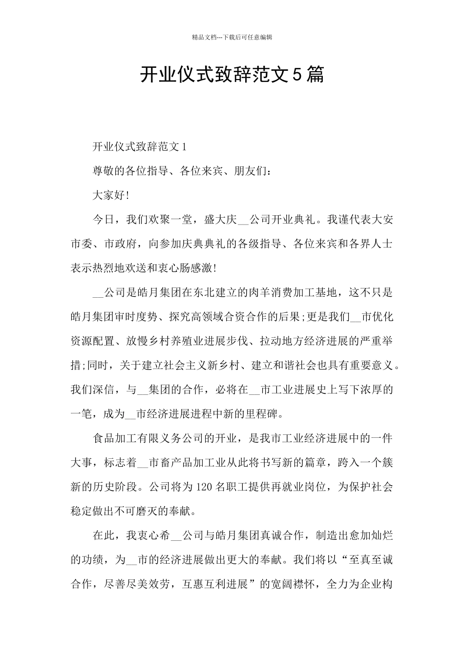 开业仪式致辞范文5篇_第1页