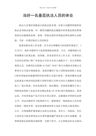 当好一名基层执法人员的体会