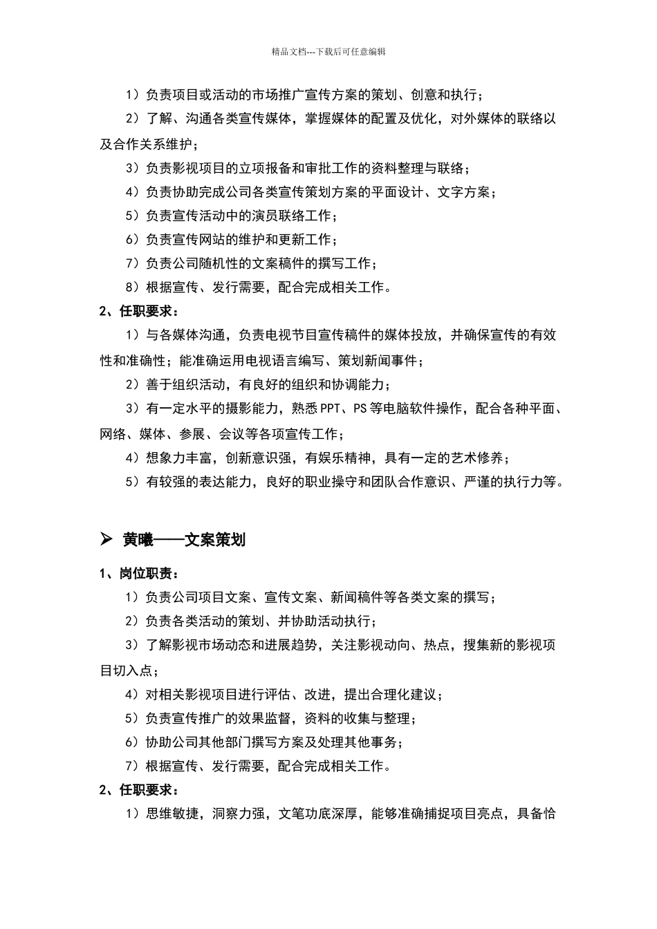 影视公司宣传策划部岗位职责_第3页