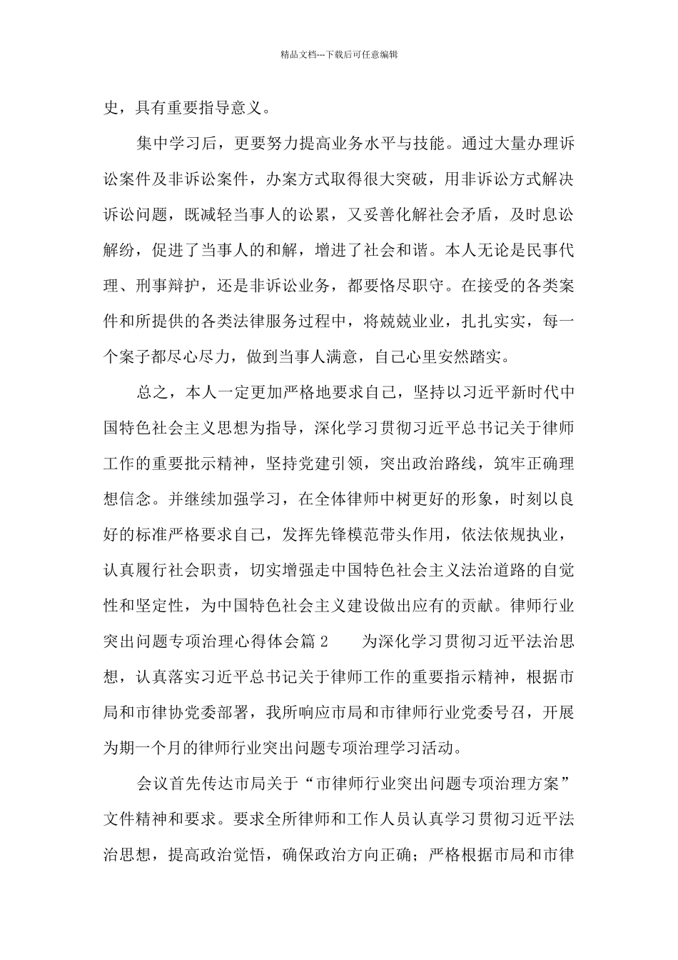 律师行业突出问题专项治理心得体会范文十二篇_第2页