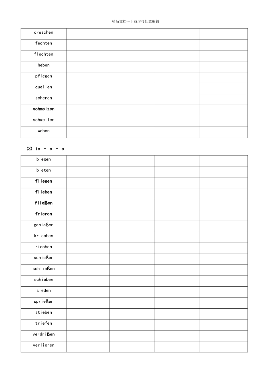 德语不规则动词变位表练习版_第2页