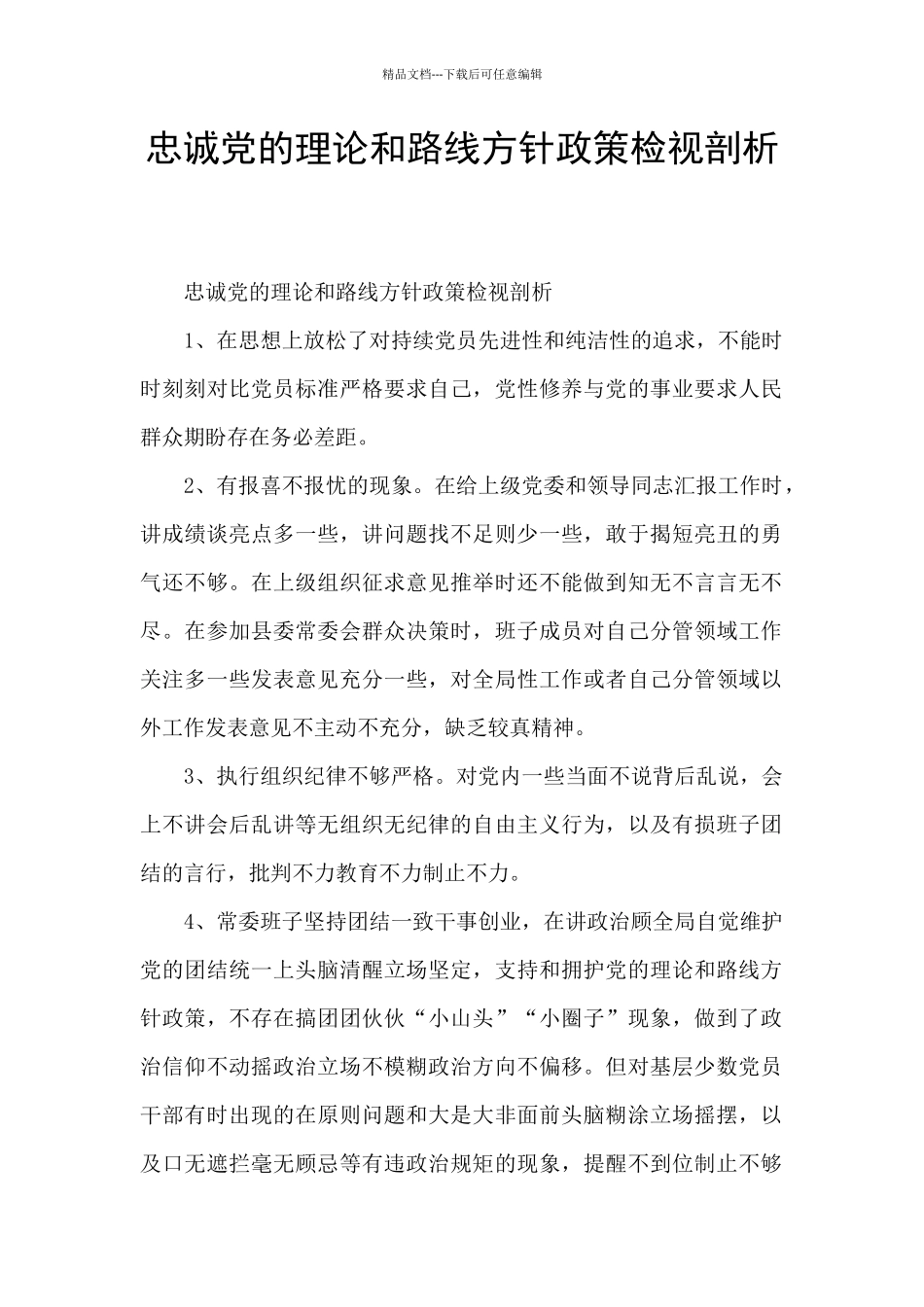 忠诚党的理论和路线方针政策检视剖析_第1页