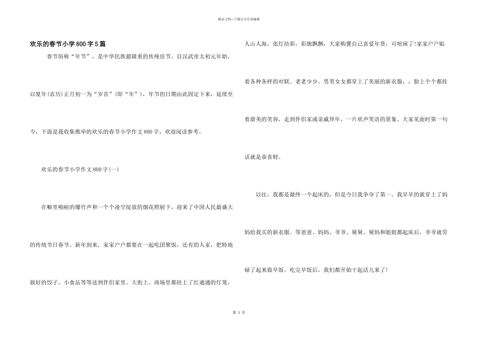 快乐的春节小学800字5篇_第1页