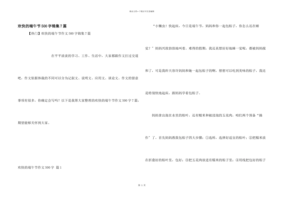 快乐的端午节500字锦集7篇_第1页