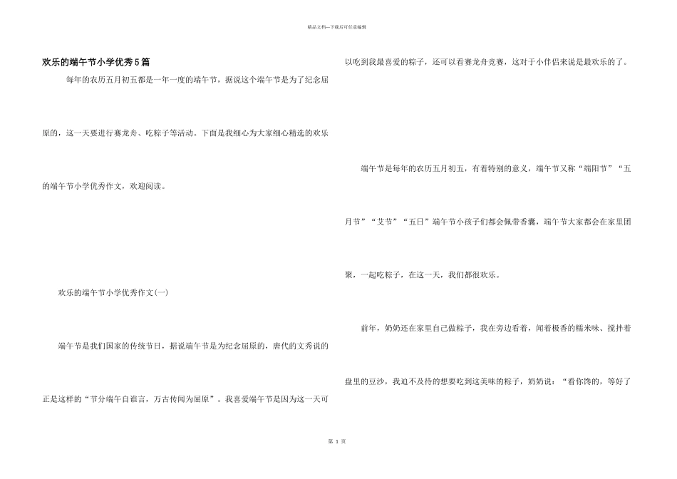 快乐的端午节小学优秀5篇_第1页