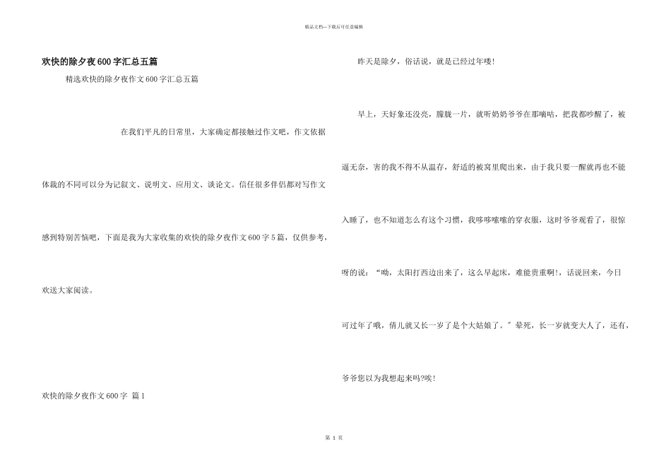 快乐的除夕夜600字汇总五篇_第1页