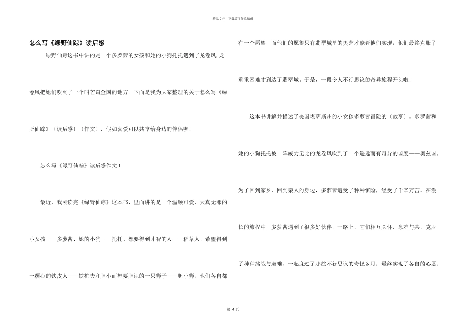 怎么写《绿野仙踪》读后感_第1页