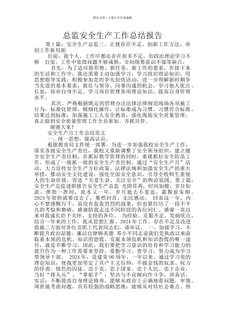 总监安全生产工作总结报告
