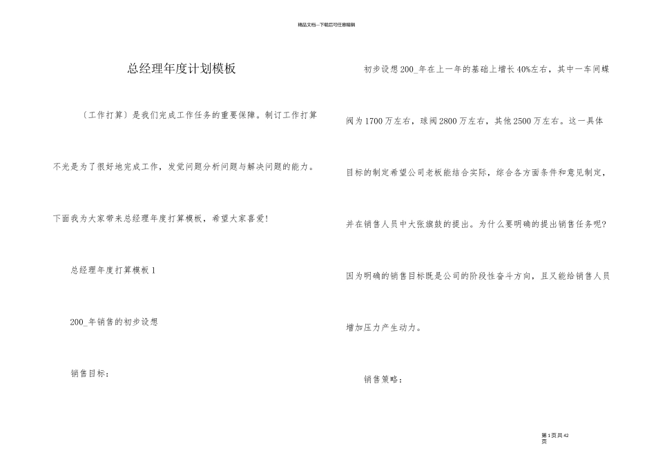 总经理年度计划模板_第1页