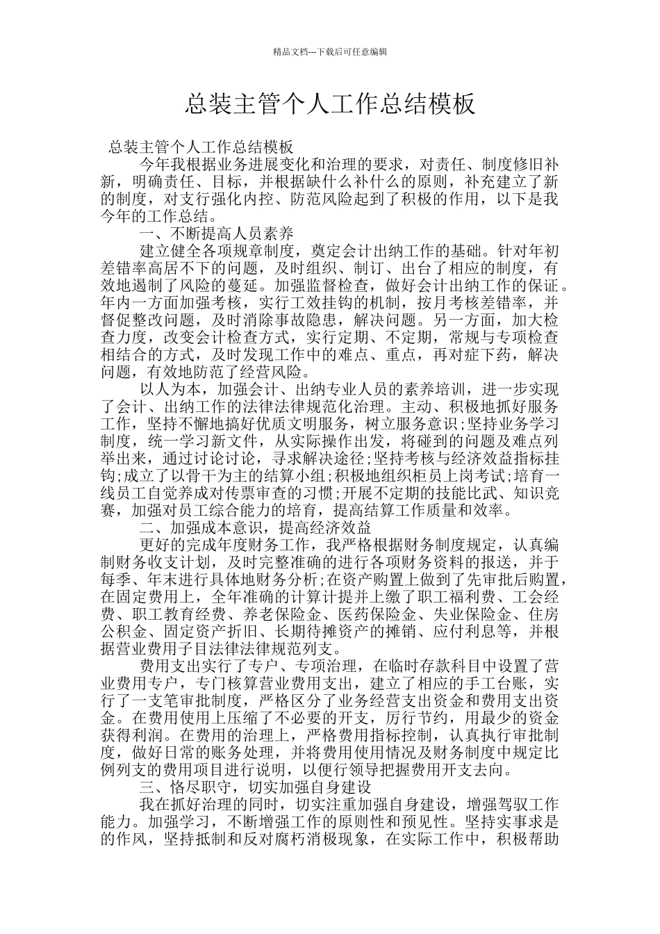 总装主管个人工作总结模板_第1页