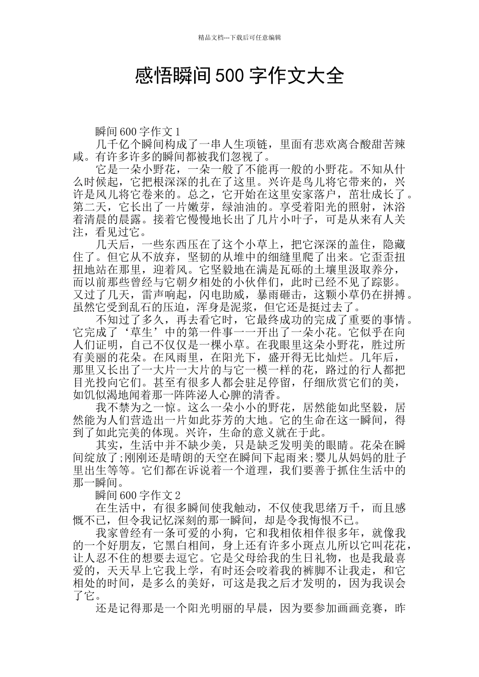 感悟瞬间500字作文大全_第1页