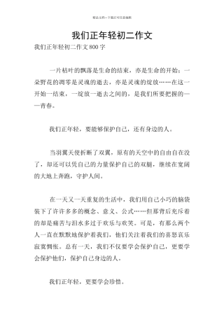 我们正年轻初二作文